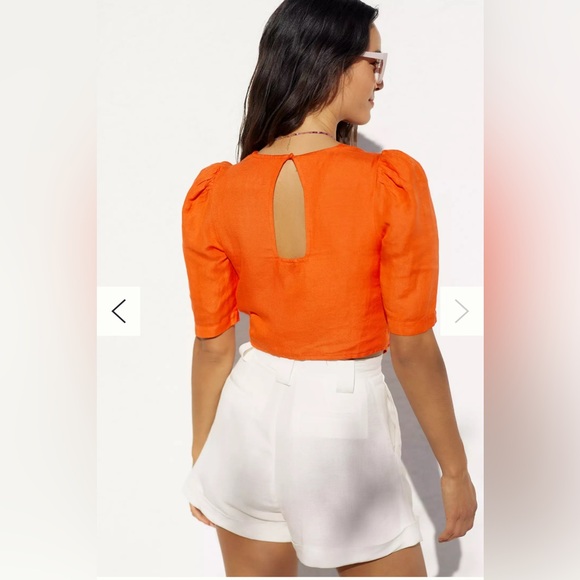Maeve ANTHROPOLOGIE ORANGE TIE-FRONT cropped  BLOUSE linen blend size 4 summer - Picture 2 of 10